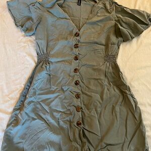 Zara Lyocell Sage Button-Front Midi Dress